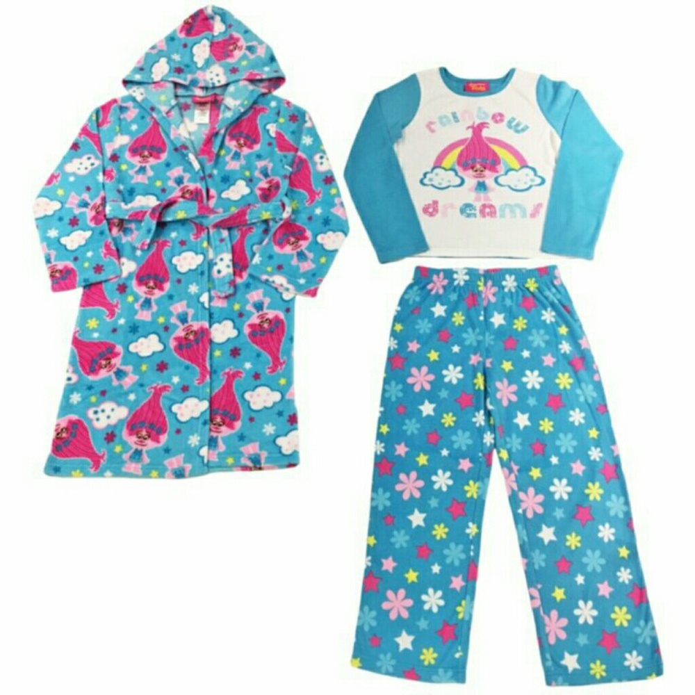 💖 GIRLS TROLLS 3 PIECE ROBE & PAJAMA SET💙💖 